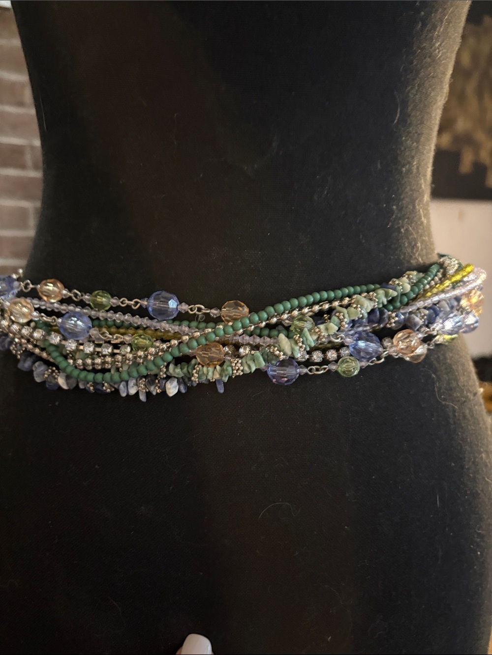 Multistrand Blue and Green Beaded Women's Necklace